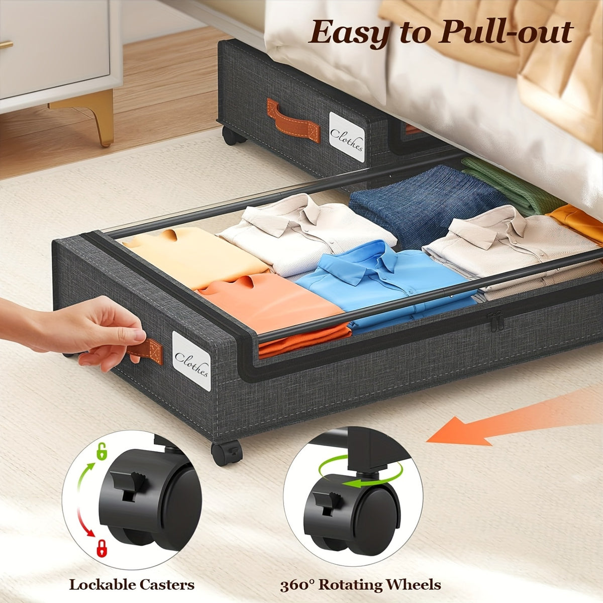 2-Pack Wheeled Under Bed Storage Box, Under Bed Storage Box, Under Bed Shoe Rack Organizer, Metal Drawer Under Wheel Bed for Clothes, Blankets, Shoes,, Books, Bedding, Under-Bed Storage