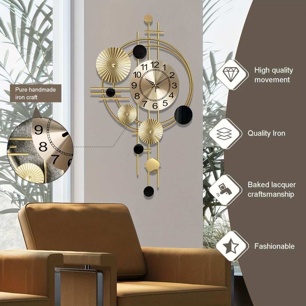 Metal Wall Clock Decorative 3D Metal Wall Art Clock for Living Room Bedroom Creative Modern big Wall Clock Decor with Silent No-Ticking 30.7 X 17.7 inch