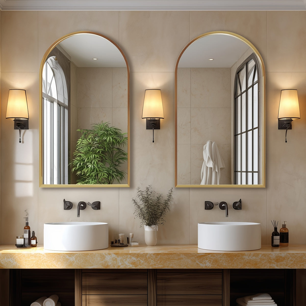 Arched Bathroom Mirror with Metal Frame - 22X30, 24X36, 26X38 Inch Wall Mounted Vanity Mirror for Bathroom, Bedroom, Entryway in Golden Or Black