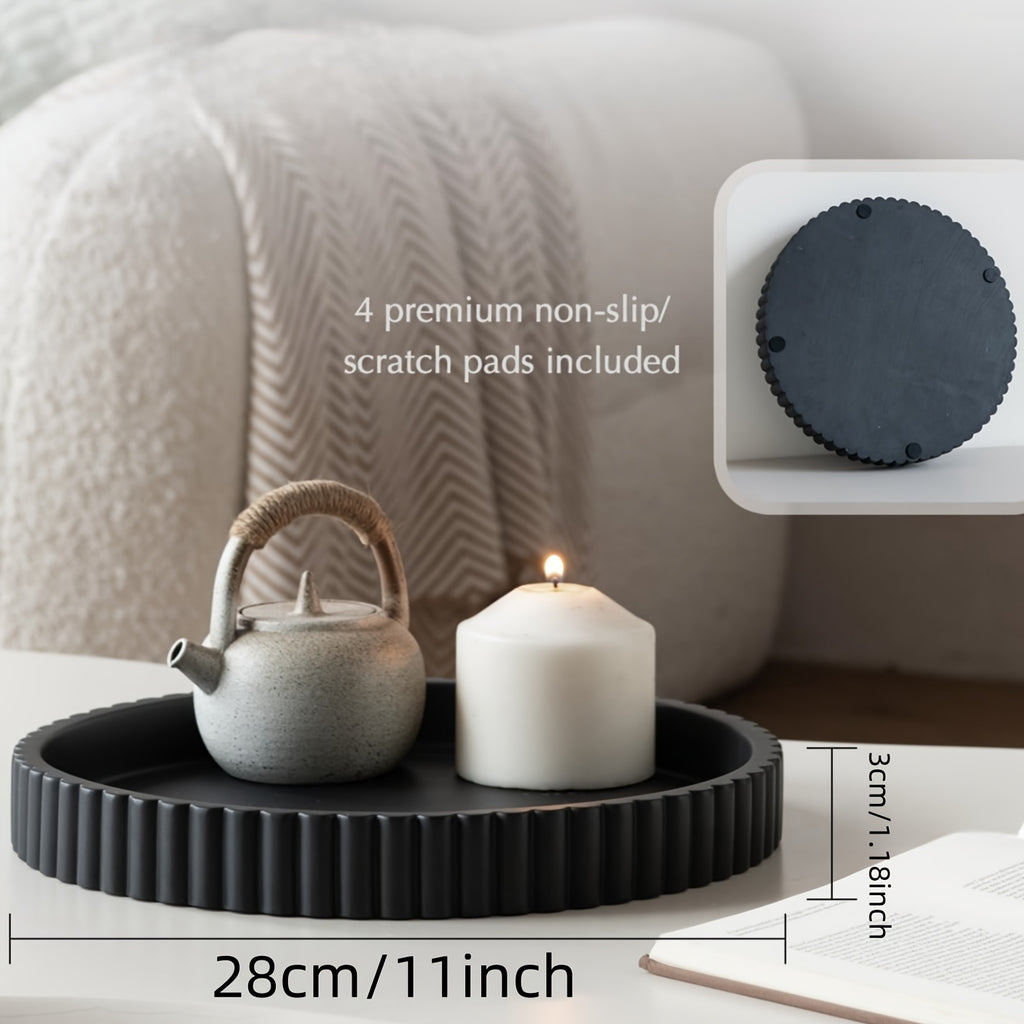 Fluted Wood Decorative Tray, Black or White Round and Square Options for Coffee Table Centerpieces, Jewelry Organization and Modern Living Room Decor
