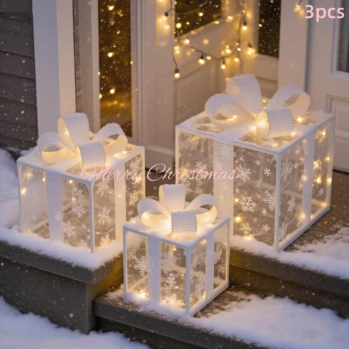 3-Pack 75-LED Christmas Gift Box Light Set - Warm Light Holiday Decoration, Indoor And Outdoor Use, IP66, with Remote Control And Timer, 8 Modes Flashing Gift Boxes, Home Ornament; Christmas Decoration, Outdoor Christmas Lights
