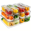 Stackable Refrigerator Storage Bins with Lids, 14-Pack Clear Reusable Food Organizer Set for Fruits, Vegetables, Cereals and Kitchen Cabinets