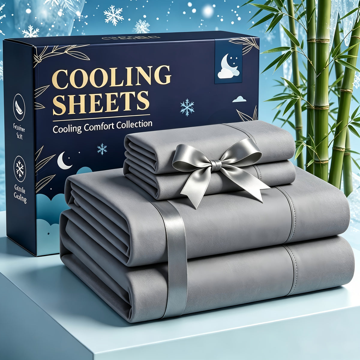 4pcs Cooling bedding - Extra Deep Pocket Breathable And Cooling - Suitable for Hot Sleepers And Sweats, Children Pillowcases, Flat Sheet And Fitted Sheet - A Perfect Gift for Family, Queen And King Sizes, Day Delivery - Random Color