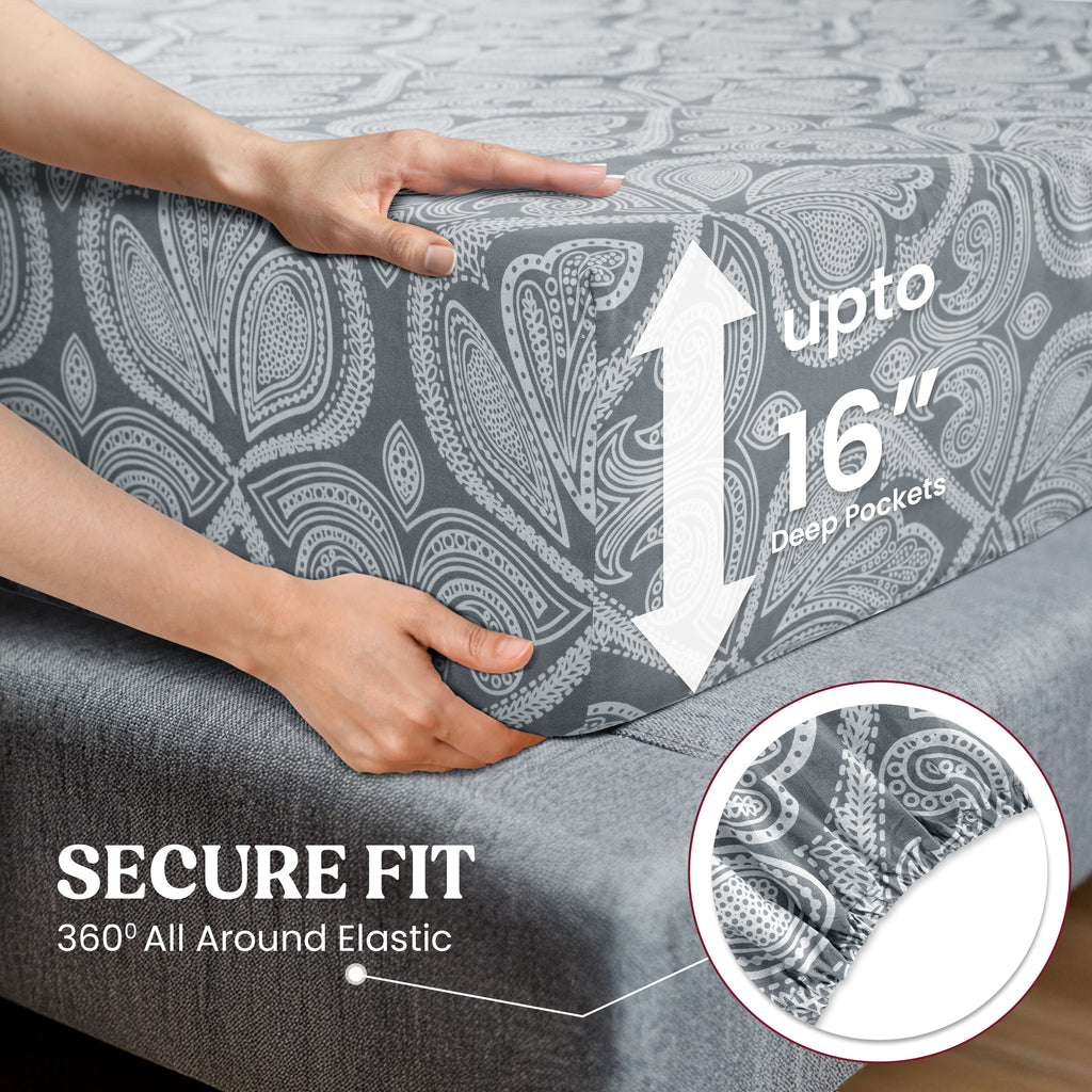Paisley Microfiber Sheet Set, Soft 100% Polyester Bedding with 16-Inch Deep Pocket Fitted Sheet, Flat Sheet and Pillowcases in Six Bed Sizes