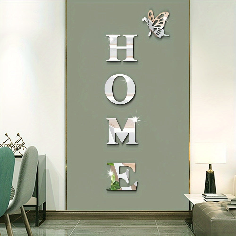 1 Set Of Acrylic 3D Letters And Butterfly Family Logo Wall Stickers - Self-adhesive And Removable, Mirror Effect, Suitable For Living Room, Bedroom, Kitchen Decoration, Ideal For, Autumn Home Decoration, Christmas, Halloween Decoration