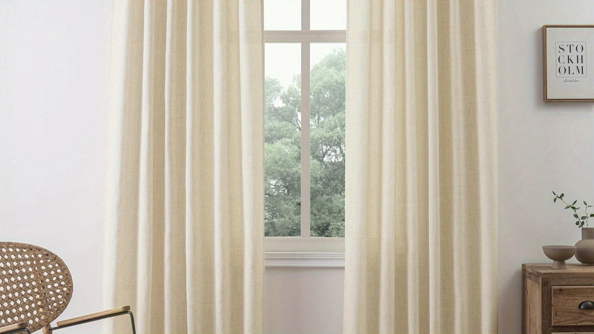 4 Panels Natural Linen Curtains for Living Room Semi Sheer Farmhouse Real Flax Rod Pocket Back Tab Boho Rustic Light Filtering Window Drapes for Bedroom Privacy Assured