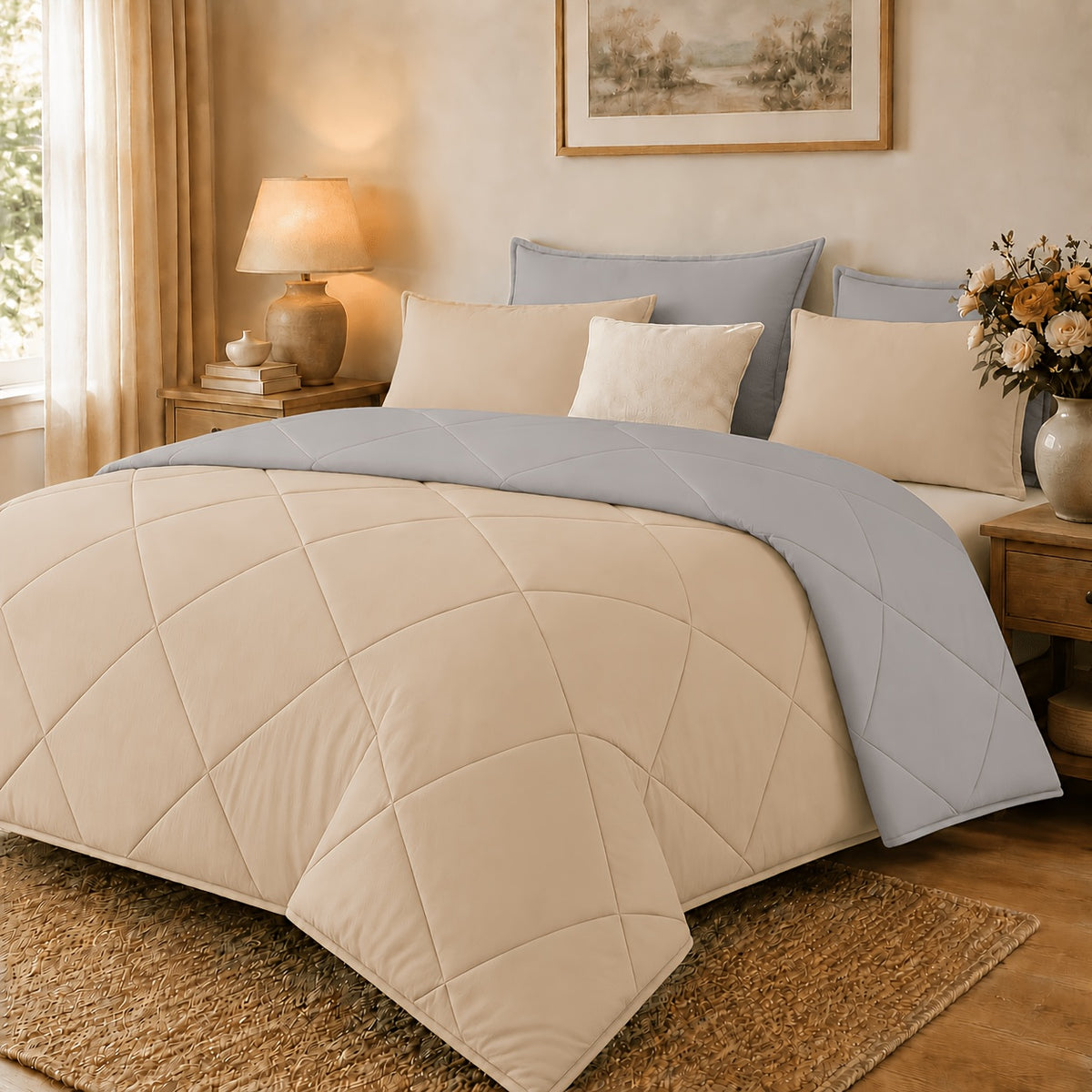 2/3pcs Solid Color Diamond Quilted Large/King Size Bedding, Soft, Comfortable, and Fluffy with Microfiber Filling and Lightweight, Breathable Fabric. Easy to Care for, Warm for All Seasons. Includes Comforter and Pillowcases. Luxurious Quality
