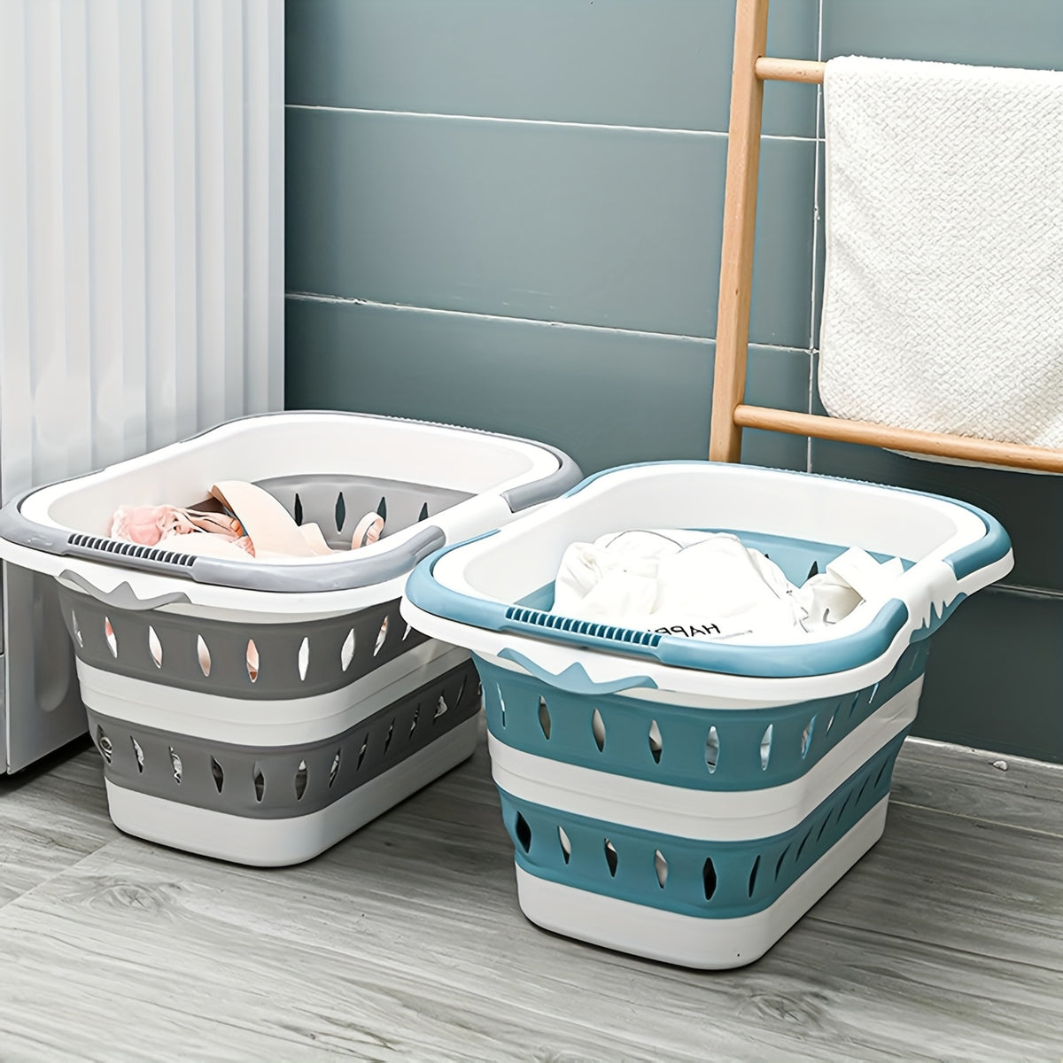 Foldable Plastic Laundry Basket with Handles, Collapsible Laundry Hamper, Space-Saving Dirty Clothes Storage Organizer Bin, Portable Storage Basket for Bedroom Closet Bathroom, College Dorm Room Essentials, Apartment Must-Haves, Laundry Baskets