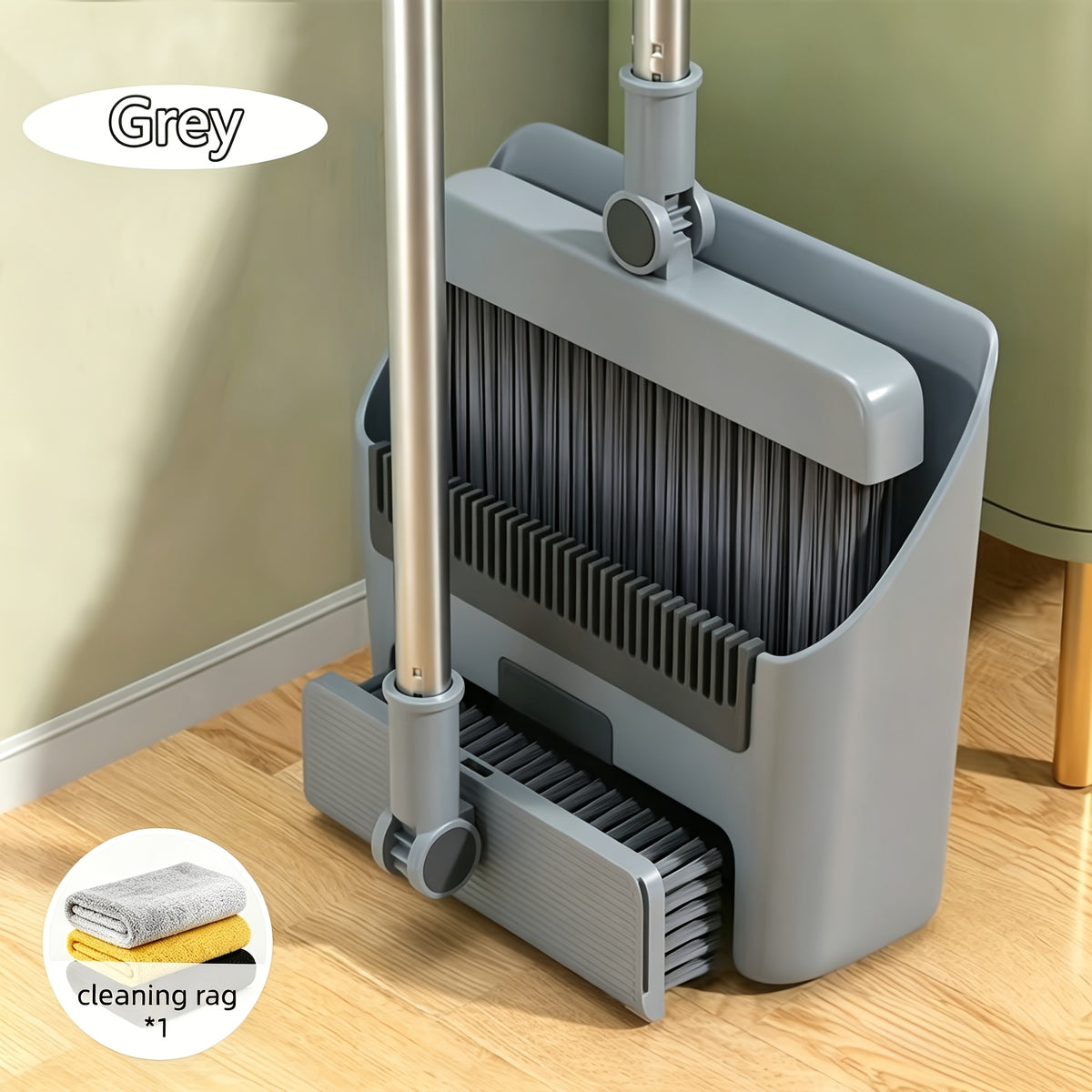 3-in-1 Upright Broom And Dustpan Combo, Long Handle Floor Sweeping Brush Set With Comb Teeth Dustpan, Garbage Bag Holder, Indoor Outdoor Cleaning Kit For Kitchen, Balcony, Patio, Garage, Party Cleanup