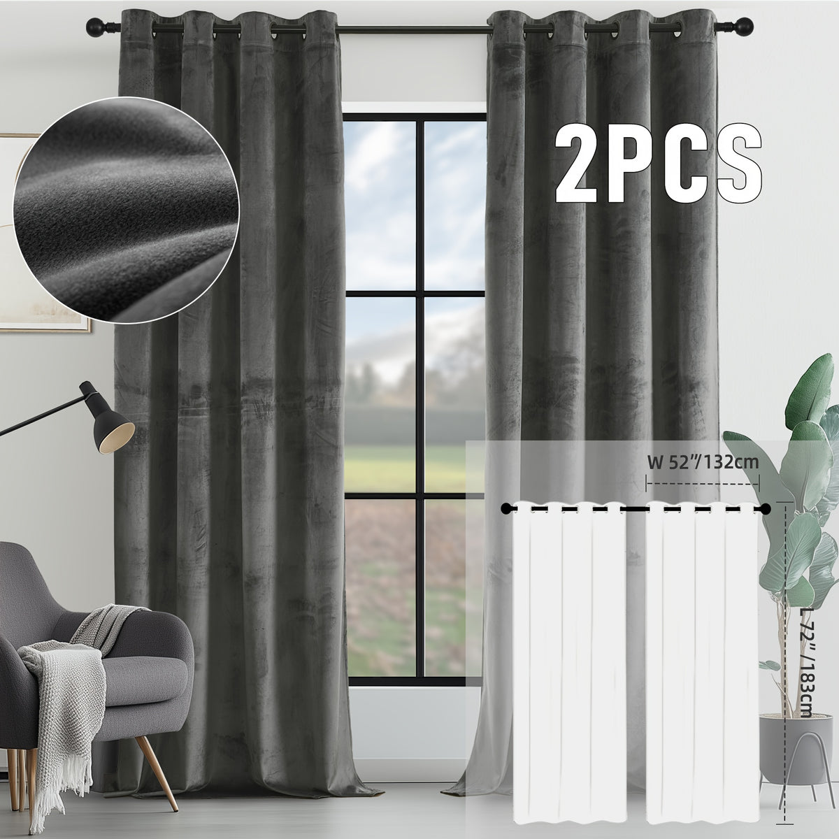 2pcs Velvet Room Darkening Curtains | Vintage Soundproof and Thermal Insulated, Elegant Soft Velvet Grommet Top Curtains for Living Room and Bedroom, Unlined, Solid Color, Fashionable Valentine'S Day Décor