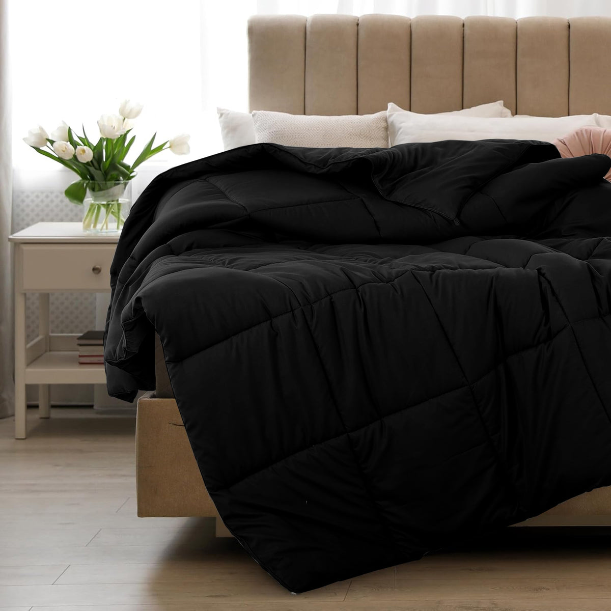 Lux Decor Comforter - All Season Quilt Comforter For Summer Sleeping With Corner Tabs - Soft, Breathable Versatile Bedding & Bedroom Decor - Luxurious Box Stitching