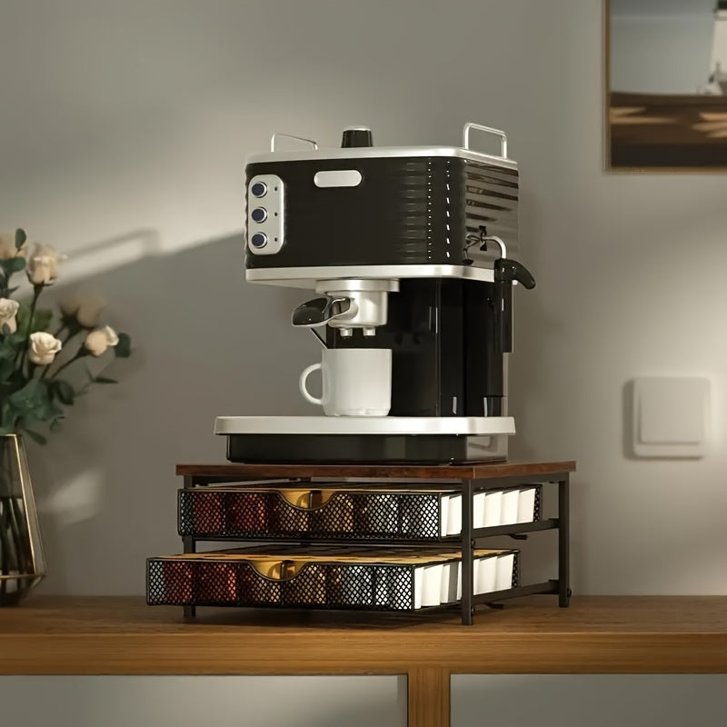 Counter Coffee Pod Holder, K Cup Storage Drawer Holder, K Cup Capsule Storage Pod Storage Box, Coffee Site Capsule Storage With Sliding Basket, Brown