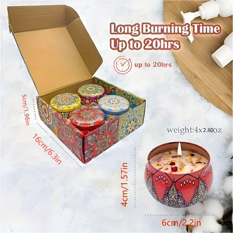 4 Scented Candles, Jasmine, Woody Scent, Lavender And Rose Fragrance, Suitable for Relaxation, Bath, Yoga-Perfect Holiday Gift, Random Color, Candle Box