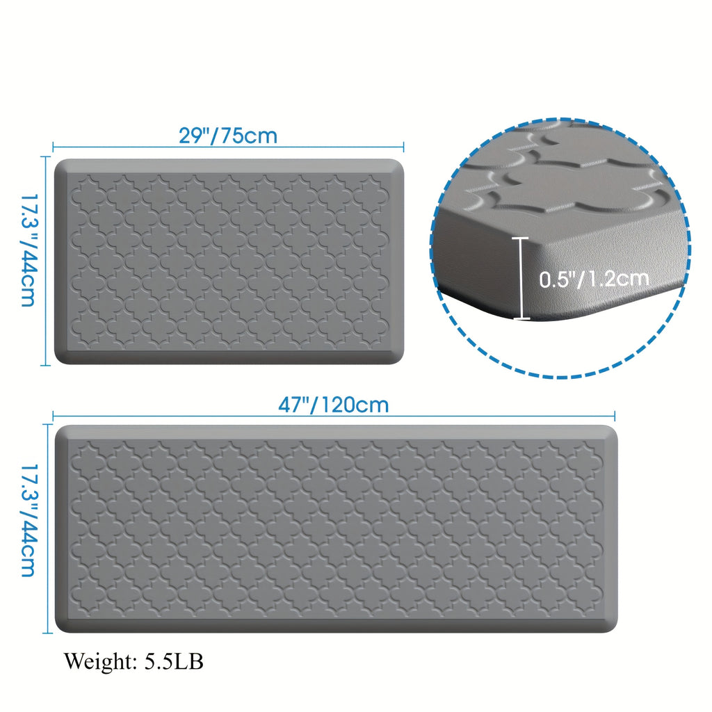 [Non-Slip Kitchen Mats] 2pcs Non-Slip Cushioned Kitchen Mats for Floor | Anti Fatigue Mats for Standing, Office, Sink, Laundry - Grey
