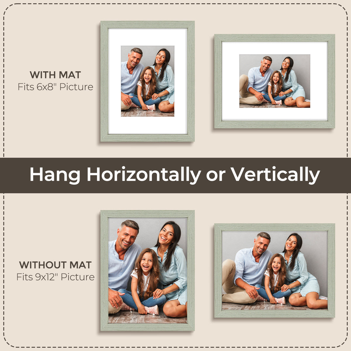 6 Packs 6x8/8x10/9x12/11x14/16x20 Picture Frames Set, Engineered Wood Gallery Wall Frame Set with Plexiglass - Wall Mounting or Tabletop Display
