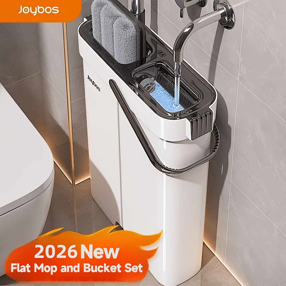 Joybos Mop And Bucket Set with Wringer | Flat Mop with Washable Microfiber Pads And Long Handle, Suitable for All Floor Types And Windows, Ideal for Home Use, Living Room, Bedroom, Bathroom, Kitchen