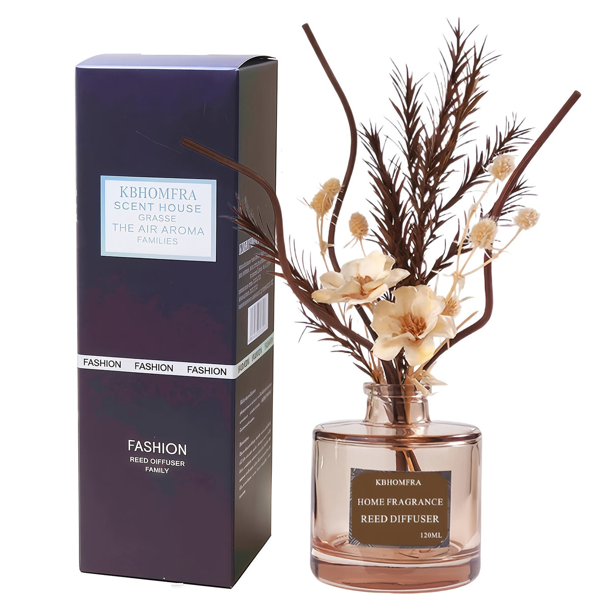 KBHOMFRA Rattan Reed Diffuser, Infused with the Fragrance of Jasmine, Cedarwood, and Gardenia, Paired with Autumn-themed Dried Flowers and Rattan Reeds. Contains 4.06oz of Essential Oil for Long-lasting Fragrance, up to 90 Days. Suitable for Living