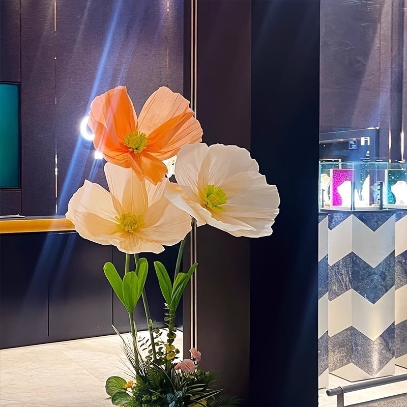 1pc, Super-large Poppy Artificial Flowers Fell To The Ground, Visited The Shopping Mall, Shop Window Decoration, Wedding Scene Decoration, Artificial Fake Flowers, Paper Flowers, Paper Art Flowers