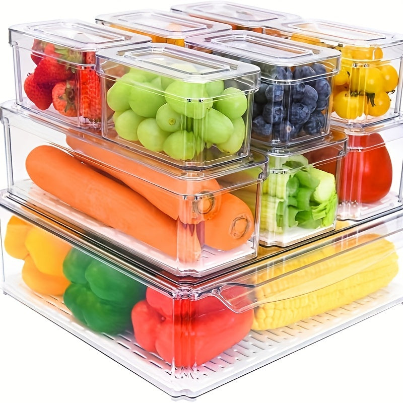 10-Pack Refrigerator Organizer Bins, Fridgeorganizers And Storage Clear, Stackable Fridgeorganizer with Lid, Bpa-Free Fruit Storagecontainers for Fridge, Kitchen, Food, Producevegetable