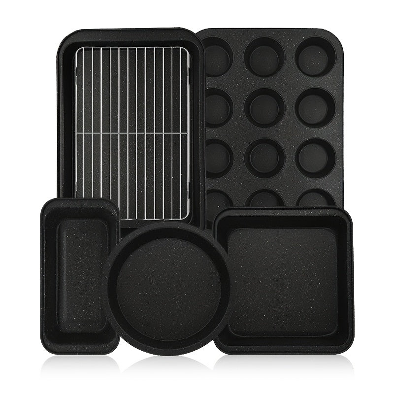 2/6/7/8/12/16/18pcs Nonstick Baking Pans Set Kitchen Baking Sheets Oven Bakeware Sets Round/Square Cake Pan Muffin Pan, Loaf Pan, Roast Pan, Cookie Sheet Baking Supplies Grey Measuring Spoon Scraper Rack Whisks Bread Bag Muffin Cups Spatulas
