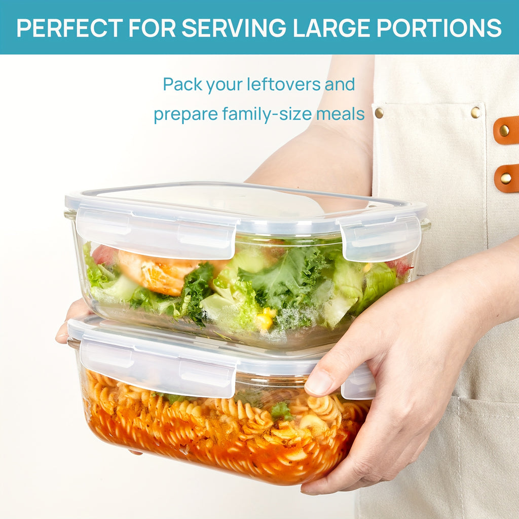 2-Pack 1860Ml/ 63Oz Large Glass Storage Containers with Lids, Meal Prep Food Container Set with Snap-On Airtight Lid for Baking, Microwave, Oven, Leak-Proof, for Freezer, Dishwasher