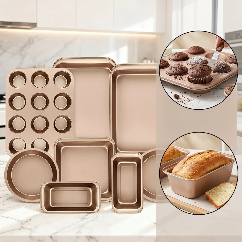 Nonstick Bakeware Set, Stackable Space-Saving Design Includes Round & Square Pans, Waffle Tray, Cookie Sheet, Baking Pan, Dishwasher Safe, 2pcs Round Pans Or 5/10pcs Set