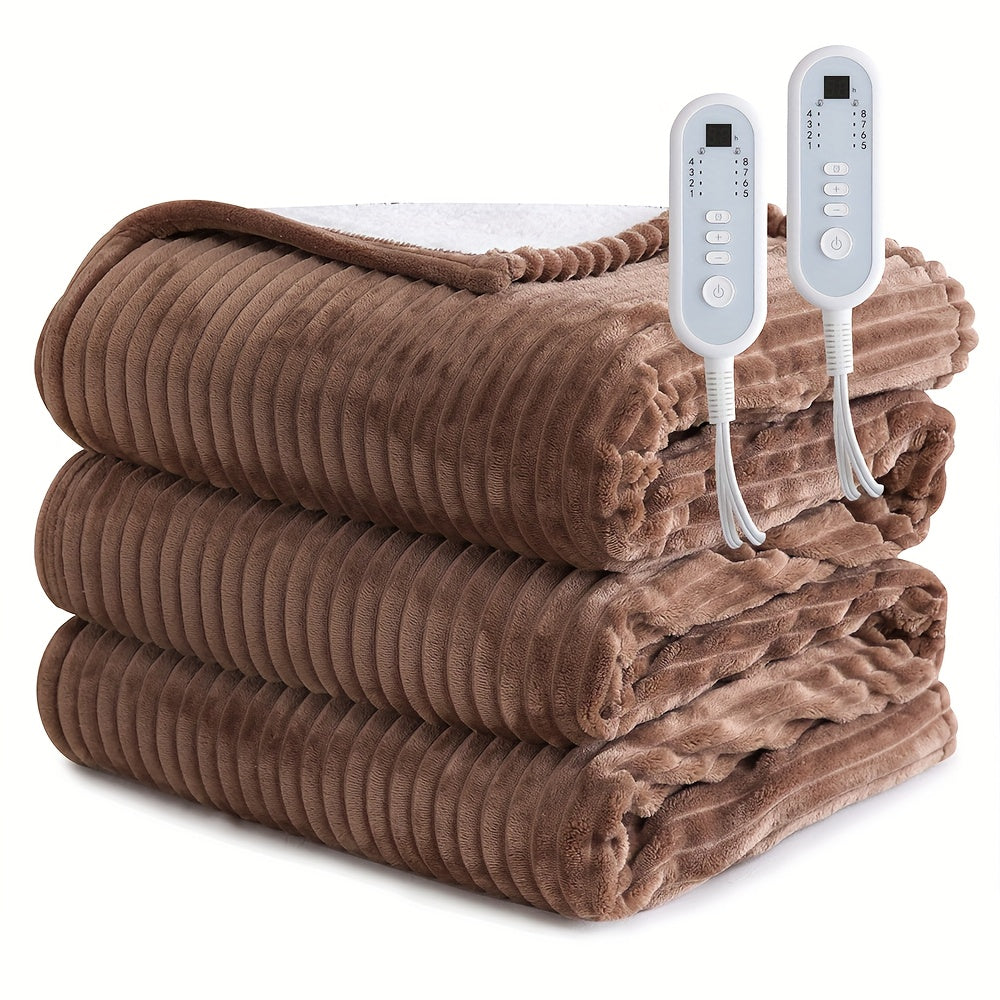Extra Large Flannel And Electric Blanket with Time And Temperature Control, 10 Hour Auto-Off, 8 Temperature Levels, Queen/King Two Controllers, Throw/Twin/Full with 1 Controller, Machine Washable, PTC+NTC Overheat Protection