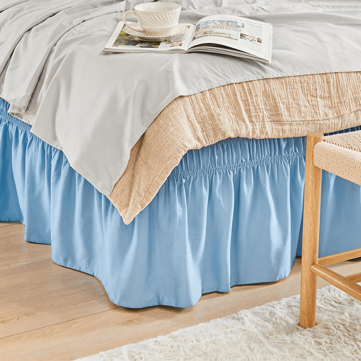 Leafy Sleep Elastic Bed Ruffle, Easy Wrap Around Ruffle, Microfiber Bed Skirt with Adjustable Elastic Belt 15 Inch Tailored Drop, Hotel Quality Bed Skirt, Fade Resistant, Easy Fit, Machine Washable
