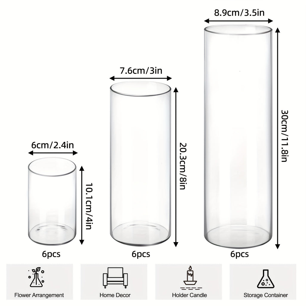 24 Pack Clear Glass Cylinder Vases, 4, 8, 12 Inch Tall Glass Cylinder Vases for Centerpieces, Glass Flower Vase, Clear Flower Vase Hurricane Floating Candle Holder for DIY Candle Making, Table Centerpiece Wedding Home Decor