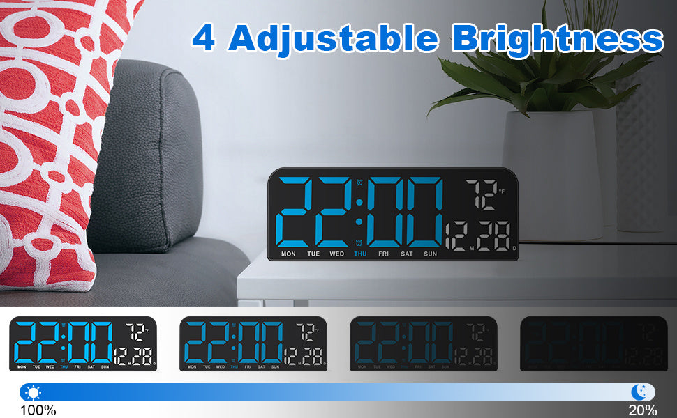 14.6"/9.5" LED Digital Alarm Clock - Large Display Desk & Wall Clock with Date, Week, Temp, Auto Brightness Dimmer, Remote Controll, Modern Clock for Home & Office Decor, Great Father's Day Gift for Dad, Seniors & Elderly