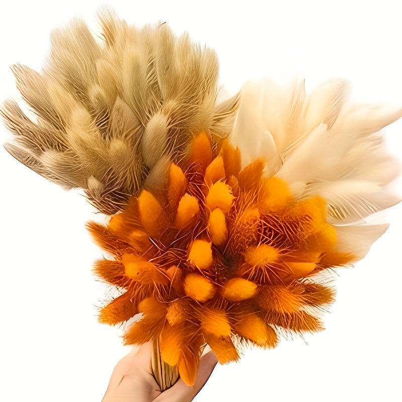 121pcs Boho Chic Artificial Pampas Grass & Rabbit Tail Bouquet - 17" Colorful Faux Floral Arransynthetic Gemstoneent for Home Decor, Ideal for Weddings & Holidays