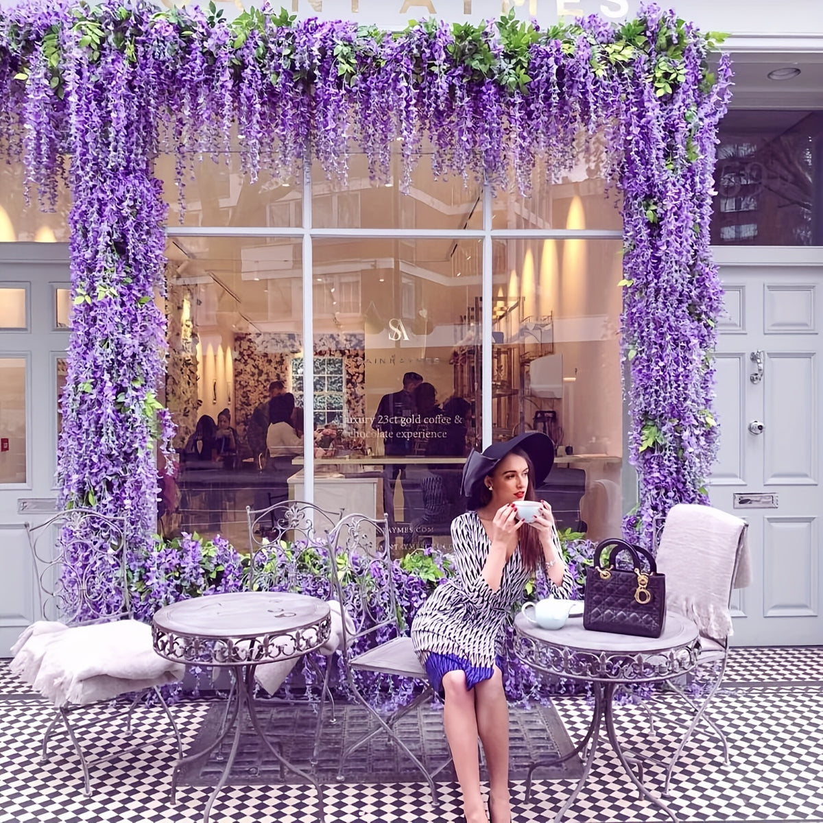 24 Pack (Total 90 Feet) Artificial Fake Wisteria Vine Rattan Hanging Garland Flowers String Home Party Wedding Decor (24, Purple)