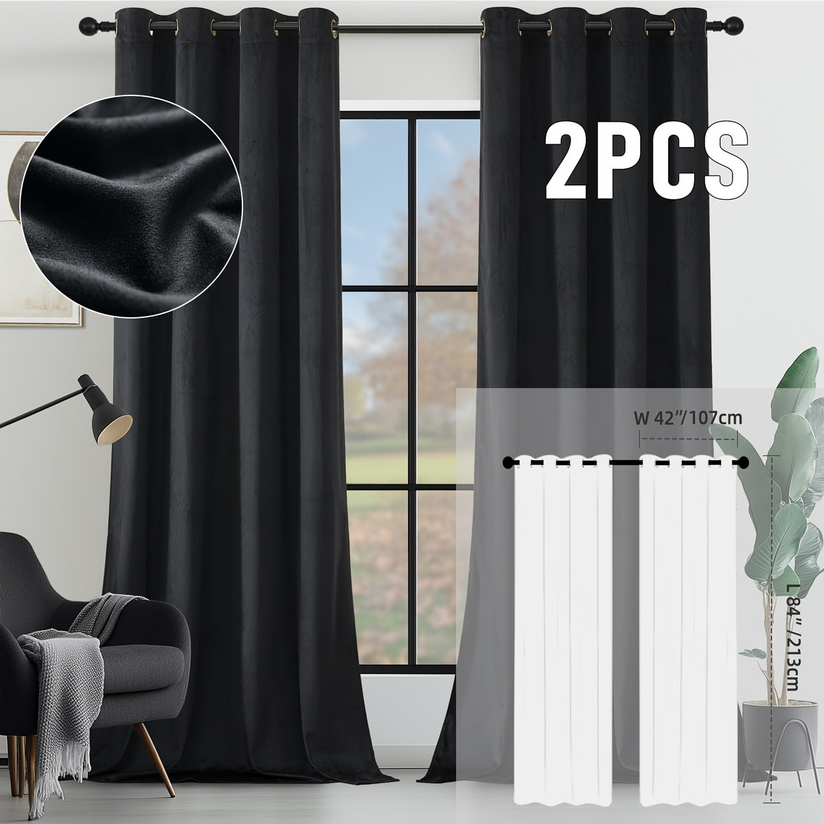 2pcs Velvet Room Darkening Curtains | Vintage Soundproof and Thermal Insulated, Elegant Soft Velvet Grommet Top Curtains for Living Room and Bedroom, Unlined, Solid Color, Fashionable Valentine'S Day Décor