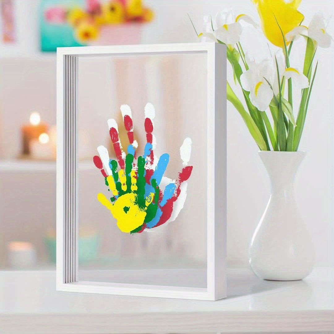 Family Handprint Kit - Handmade Keepsake Wooden Frame - Family Gift - for New Parents And Parents-To-Be, Includes 6 Acrylic Paint Colors