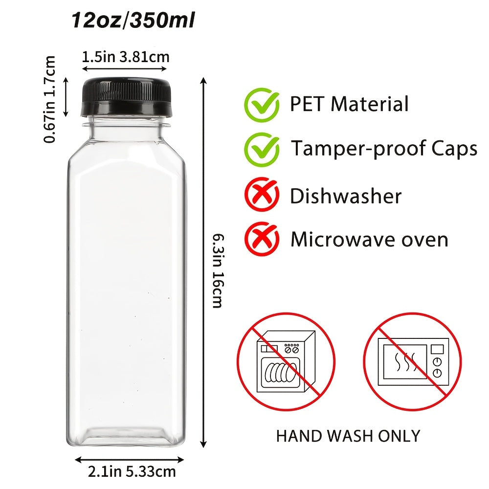 TOMNK 40pcs 12-Ounce / 100pcs 16-Ounce Chear Juice Bottles with Lids and Labels, Leak-Proof Bulk Drink Beverage Containers with Funnel and Brush(Color Random), Suitable for Water, Juicing, Smoothies, Coffee, and Other Beverages