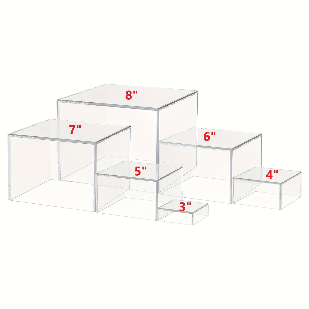 6pcs Buffet Risers, Food Risers for Buffet Table Display Stand Shelf for Party Catering Dessert Collectibles Acrylic Cube Boxes Display with Hollow Bottoms White Set, (3", 4", 5", 6", 7", 8", 9", 10")