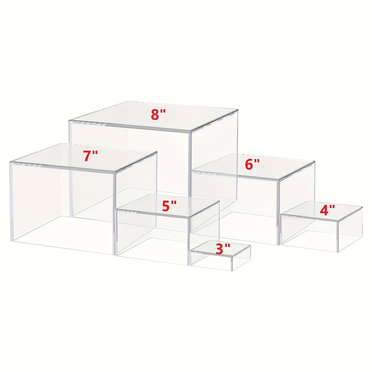6pcs Buffet Risers, Food Risers for Buffet Table Display Stand Shelf for Party Catering Dessert Collectibles Acrylic Cube Boxes Display with Hollow Bottoms White Set, (3", 4", 5", 6", 7", 8", 9", 10")
