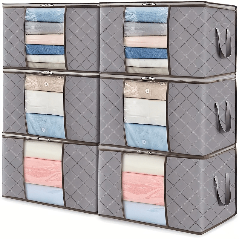6pcs (Buy 3 Get 3) Extra Large Thick Nylon Gallon Storage Bags with Reinforced Vertical Ribs and Top Handles - Foldable Space-Saving Organizer Bags for Clothes, Bedding,, and Blankets - Durable Gray File Bags (Target Model), Under-Bed Storage