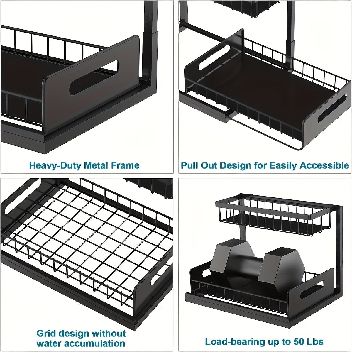 1pc Kitchen Storage Rack for Sink Organization And Storage, Sink Organizer, Sliding Pull-Out Cabinet Organizer, Metal Sliding Drawer, for Kitchen, Bathroom, Refrigerator, And Cabinet Organization, Easy And Practical Essential Kitchen Storage Item