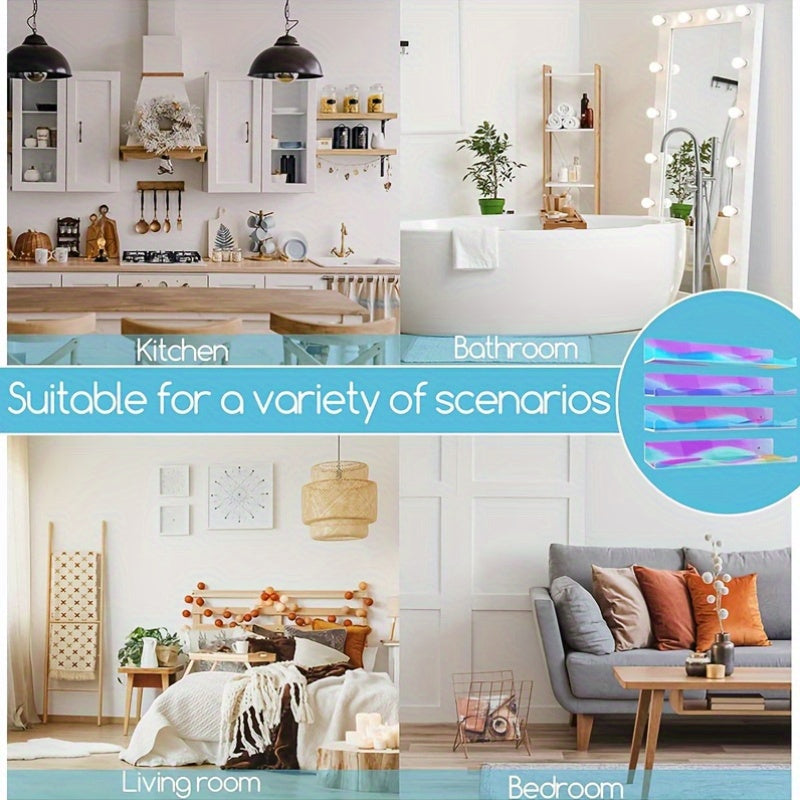 Iridescent Acrylic Floating Shelves, Colorful Wall Mounted Nail Polish and Cosmetics Display Racks in 2 or 4 Piece Options for Bathroom, Bedroom and Salon
