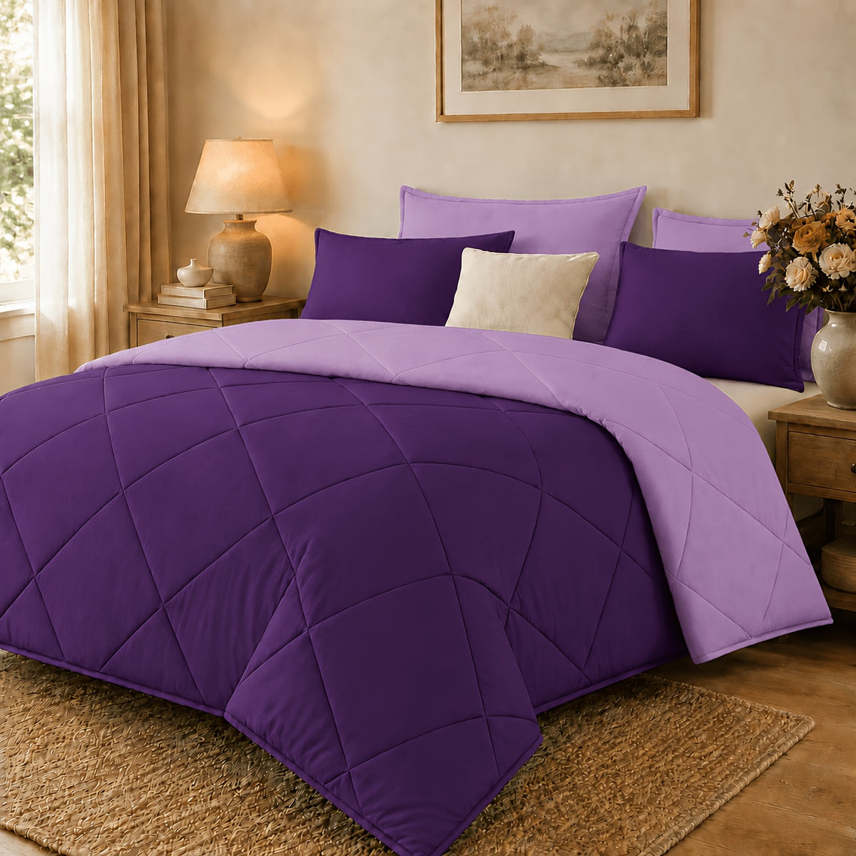 2/3pcs Solid Color Diamond Quilted Large/King Size Bedding, Soft, Comfortable, and Fluffy with Microfiber Filling and Lightweight, Breathable Fabric. Easy to Care for, Warm for All Seasons. Includes Comforter and Pillowcases. Luxurious Quality