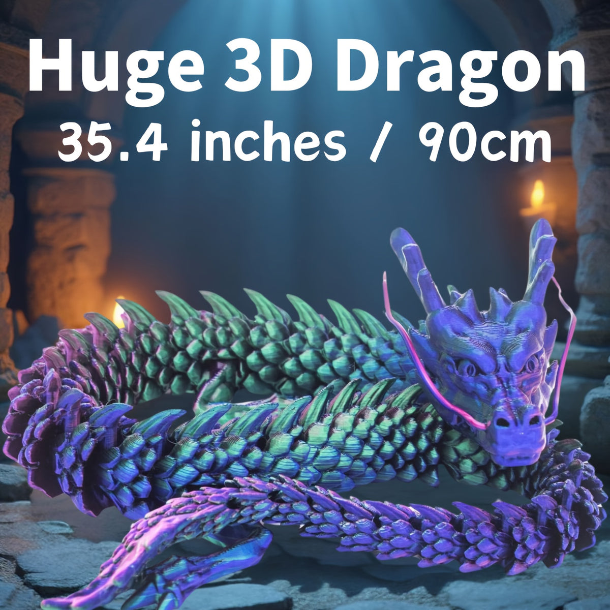 35.4" Giant Poseable 3D Printed Chinese Dragon Collectible Figurines Articulated Joints Fantasy Decor, Flexible Desk Sculpture for Home/ Office/ Car Decor Unique Mother's Day & Father's Day Gifts for Mom Dad, Perfect for Collectors from US Stock