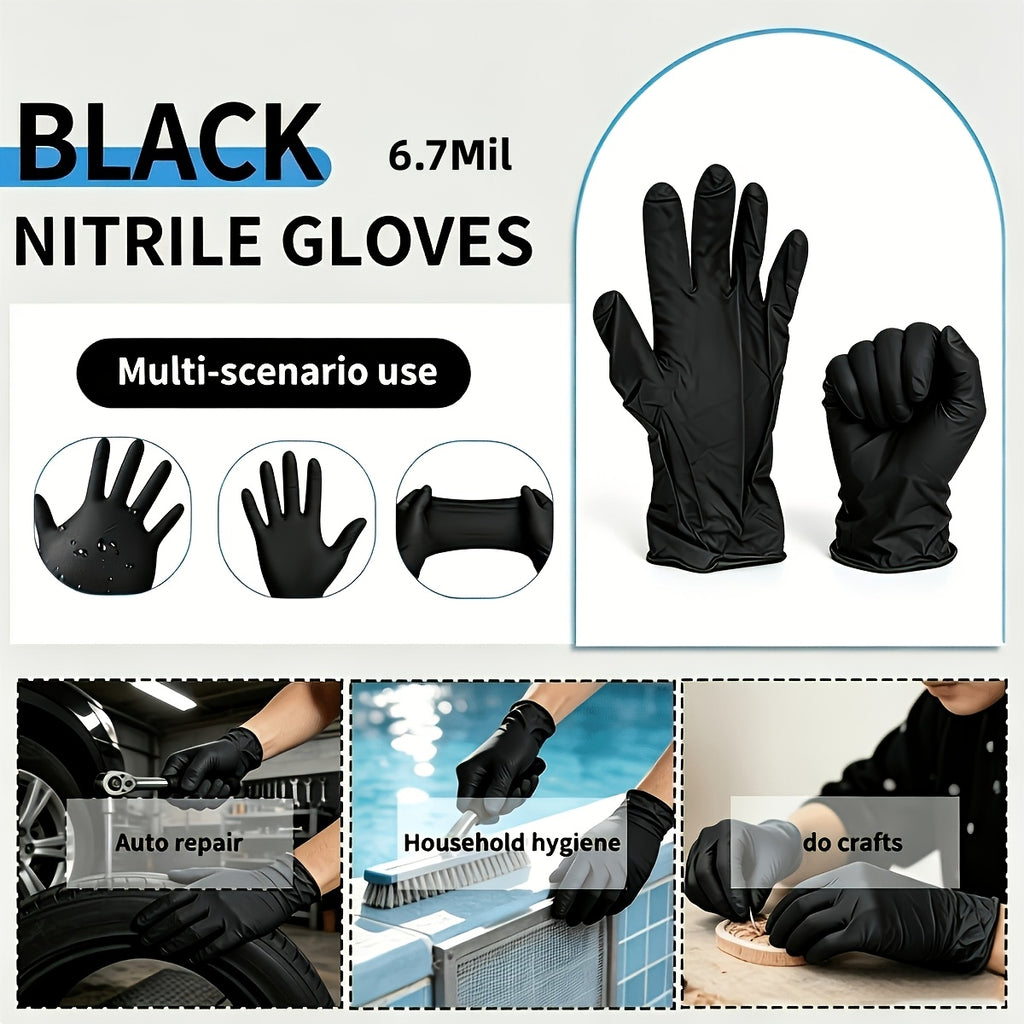 200pcs Black Nitrile Disposable Gloves - 2-box Set, And Oil-resistant, Suitable for Various Scenarios Such As Workshops, Laboratories, Cleaning, Hair Dyeing, Tattoos, And Pets