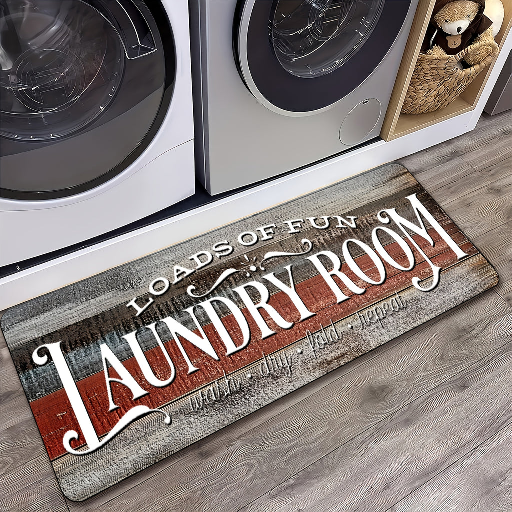 1pc Non Slip Laundry Room High Quality Runner Rug, Decor Non-Skid Comfort Standing Mat Machine Washable Text Design Laundry Mat, Floor Mats & Matting for Kitchen, Porch, Bathroom, Hotel, Commercial Laundry Rooms, And Home, Bathroom Rug 20x60in