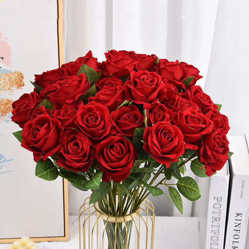 10pcs Artificial Velvet Rose Burgundy Red Flowers Fake Roses with Long Stems for Valentine's Day & Wedding Bouquets Centerpieces Bridal Shower Party Decorations