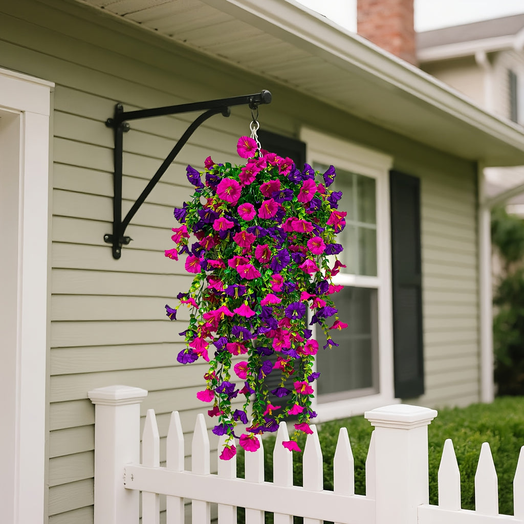Artificial Hanging Morning Glory Flowers, 3-Piece Faux Floral Decor in Mix or Fuchsia for Porch Baskets, Garden Displays, Home and Office Styling