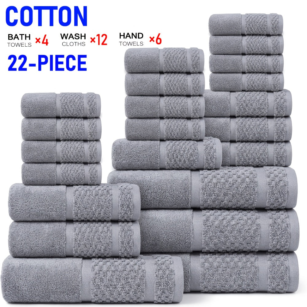 22/16pcs Cotton Bathroom Towels Set, Solid Color Cotton Blended Towel, Multi-color Optional, Soft And Comfortable, Absorbent, Family Set, Suitable for Travel, Bathroom, Fitness, Hotel, Swimming And Gift(4Bath Towels+6Hand Towels+12Washcloths)