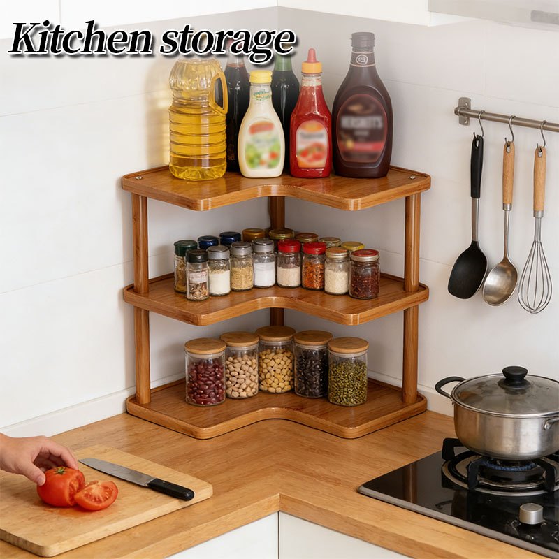 Kitchen Corner Shelf Organizer, Triangular 2 or 3 Tier Countertop Storage Rack for Coffee Accessories, Cups and Everyday Kitchen Essentials