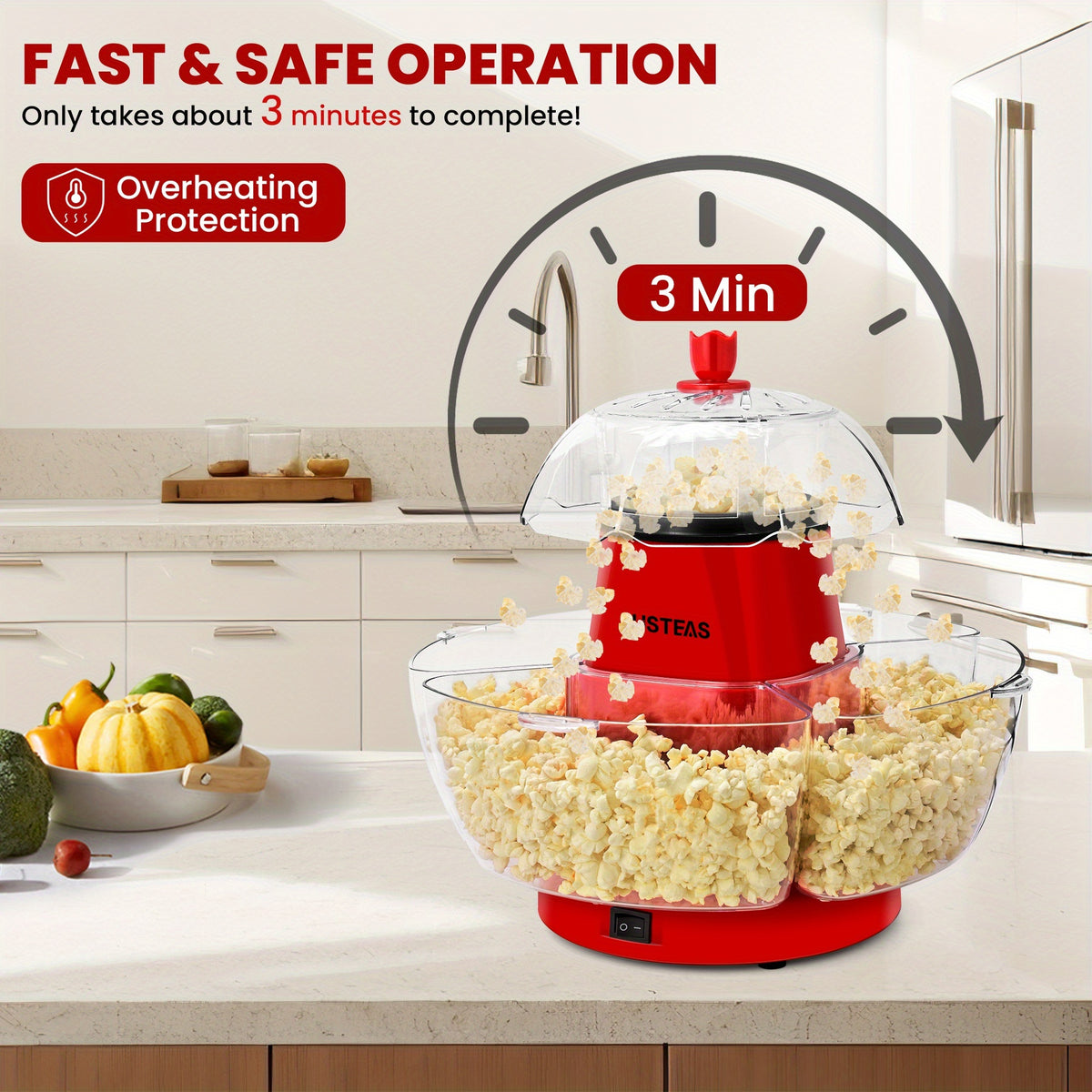 Practical Hot Air Popcorn Machine With 4 Bowls, Fast 5-Min Electric Popcorn Popper, Easy To Clean Snack Machine With Local Warehouse, Portable Popcorn Maker For Movie Nights, Parties, Family Gatherings, Home Theater, Event Catering & Kitchen Use