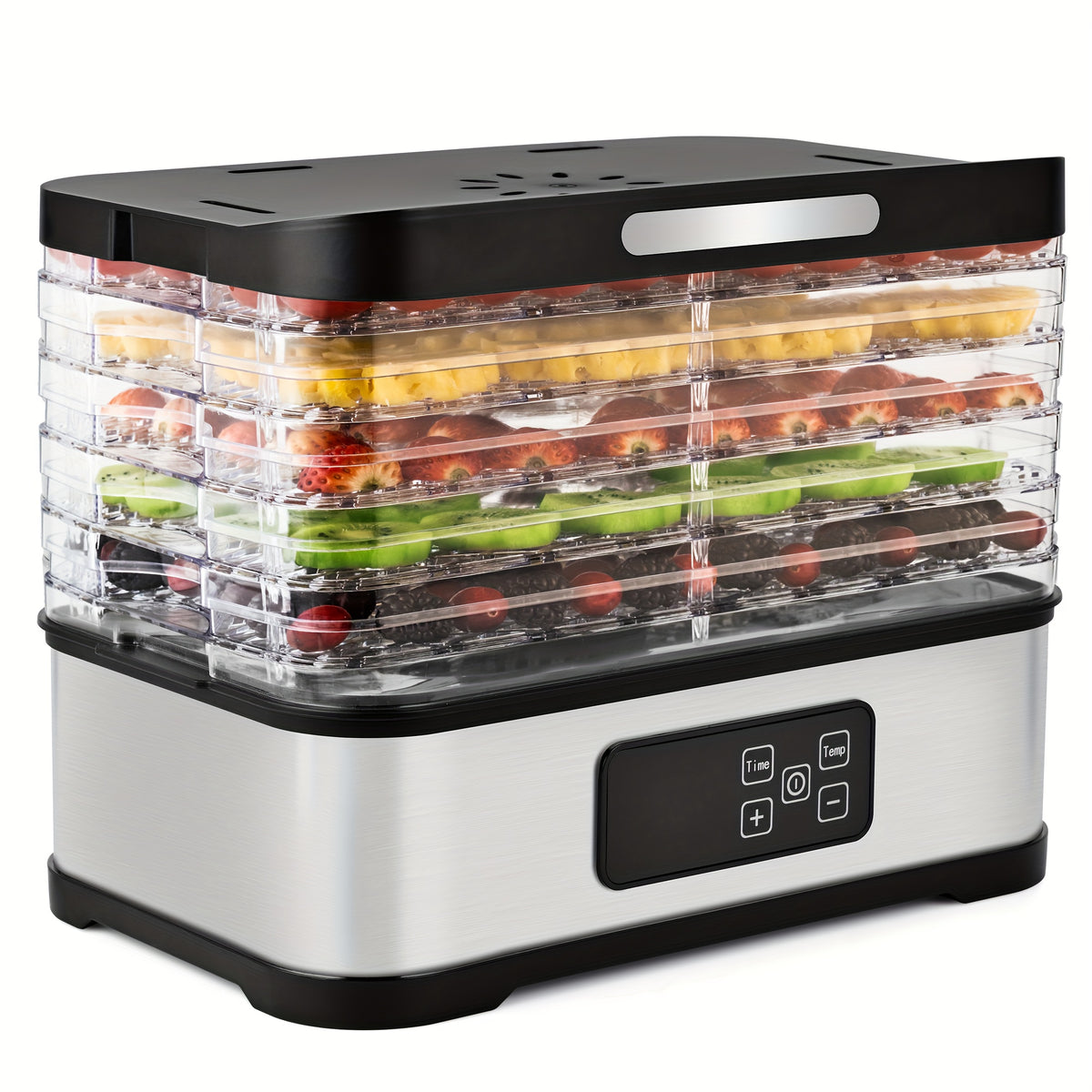5-Tray Food Dehydrator Machine with Digital Thermostat & Timer, Stainless Suitable for Jerky, Fruits, Herbs, Veggies, Yogurt, Pet Treats - Trays, Energy-Saving, Ultra-Quiet Operation for Home Kitchen, RV, Camping, Gifts